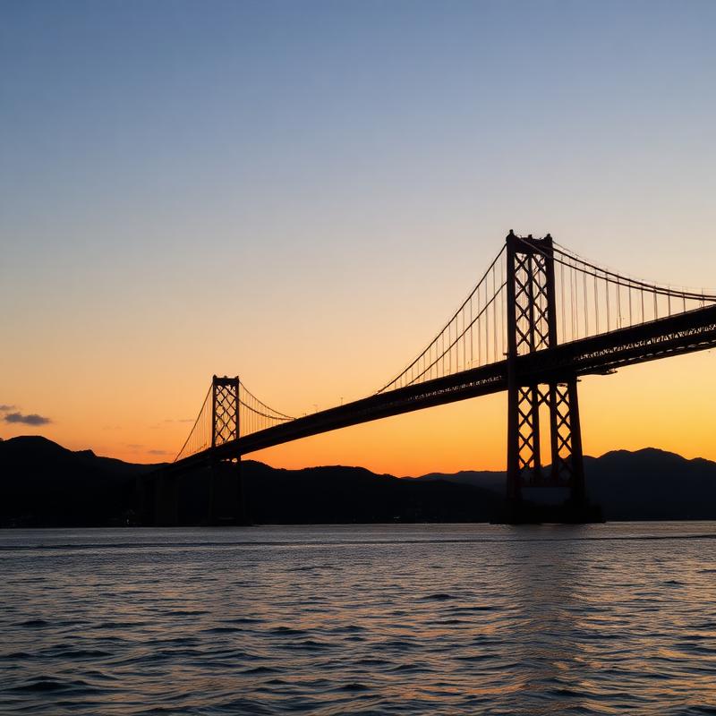 Ponte Lions Gate ao pôr do sol sobre as águas calmas